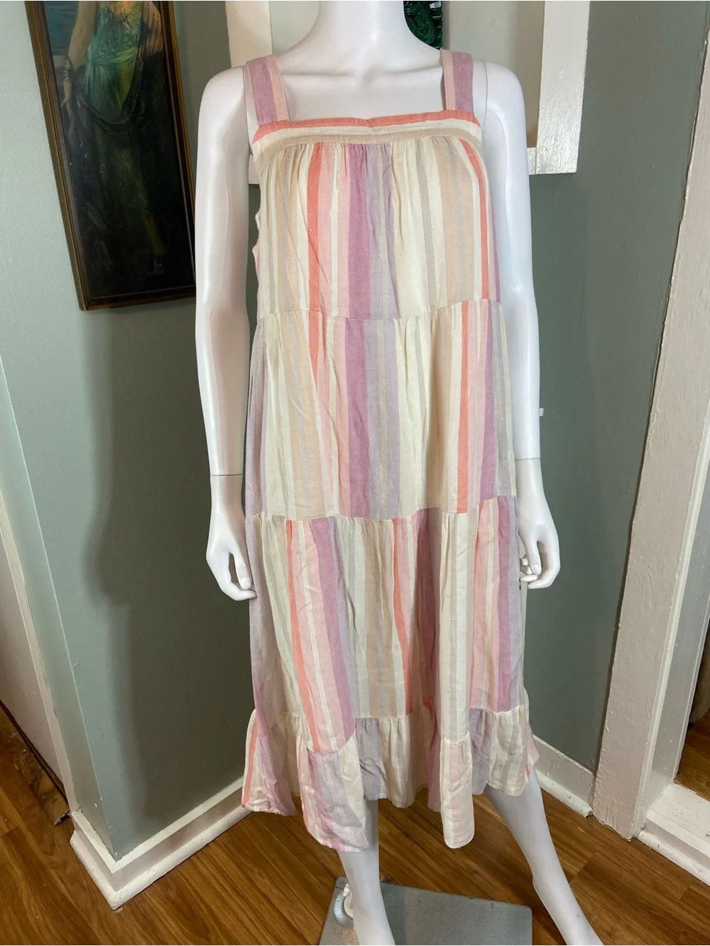 RAILS Amaya Sleeveless Tiered Midi Sun Dress Juliette Striped XSmall XS Sundress